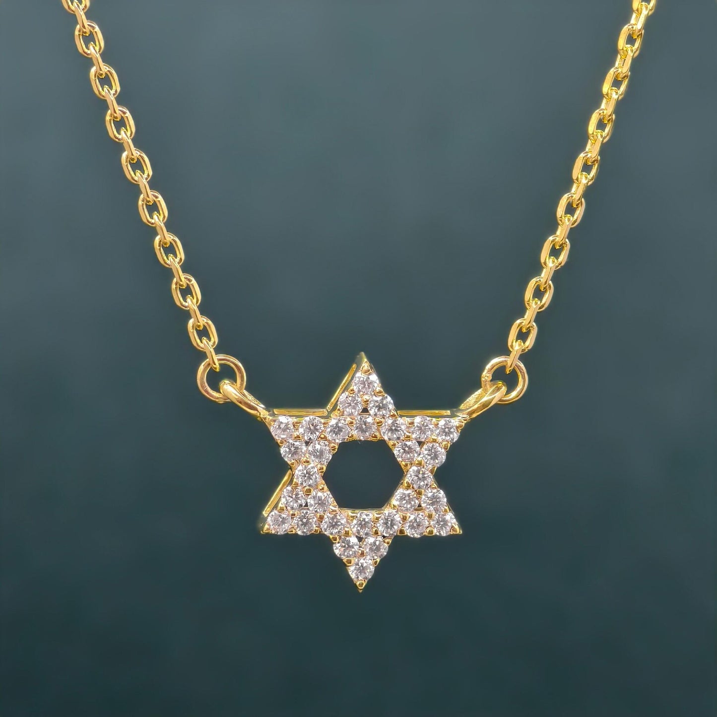 Star Diamond pendant David Necklace in 14k Real Gold, Celestial Necklace