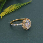 Sunburst Oval Cut Moissanite Diamond Halo Engagement Ring - JBR Jeweler