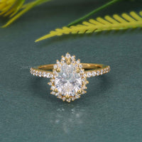 Sunburst Pear Cut Moissanite Diamond Halo Engagement Ring