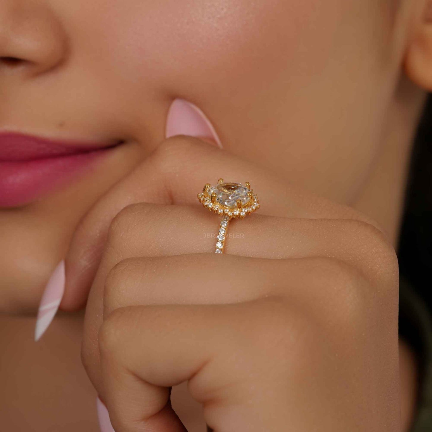 Sunburst Pear Cut Lab Diamond Halo Engagement Ring