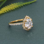 Sunburst Pear Cut Moissanite Diamond Halo Engagement Ring - JBR Jeweler