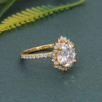 Sunburst Pear Cut Moissanite Diamond Halo Engagement Ring