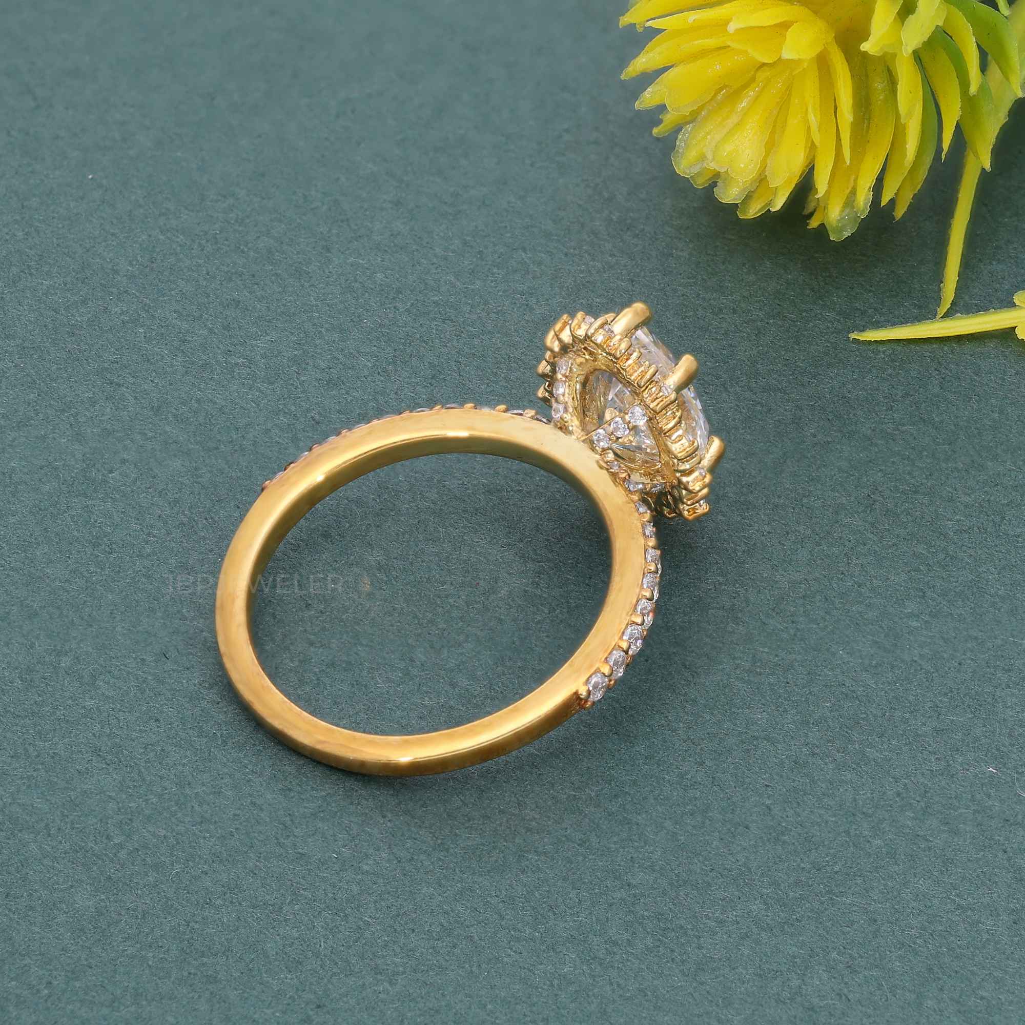 Sunburst Pear Cut Lab Diamond Halo Engagement Ring - JBR Jeweler