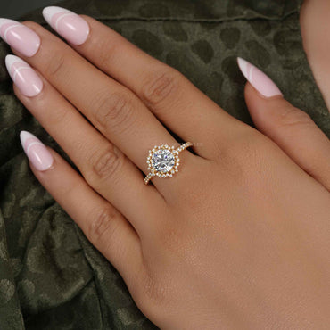 Sunburst Round Cut Moissanite Diamond Halo Engagement Ring