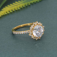 Sunburst Round Cut Moissanite Diamond Halo Engagement Ring