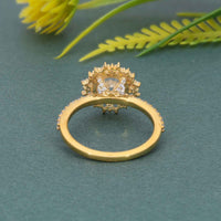 Sunburst Round Cut Moissanite Diamond Halo Engagement Ring