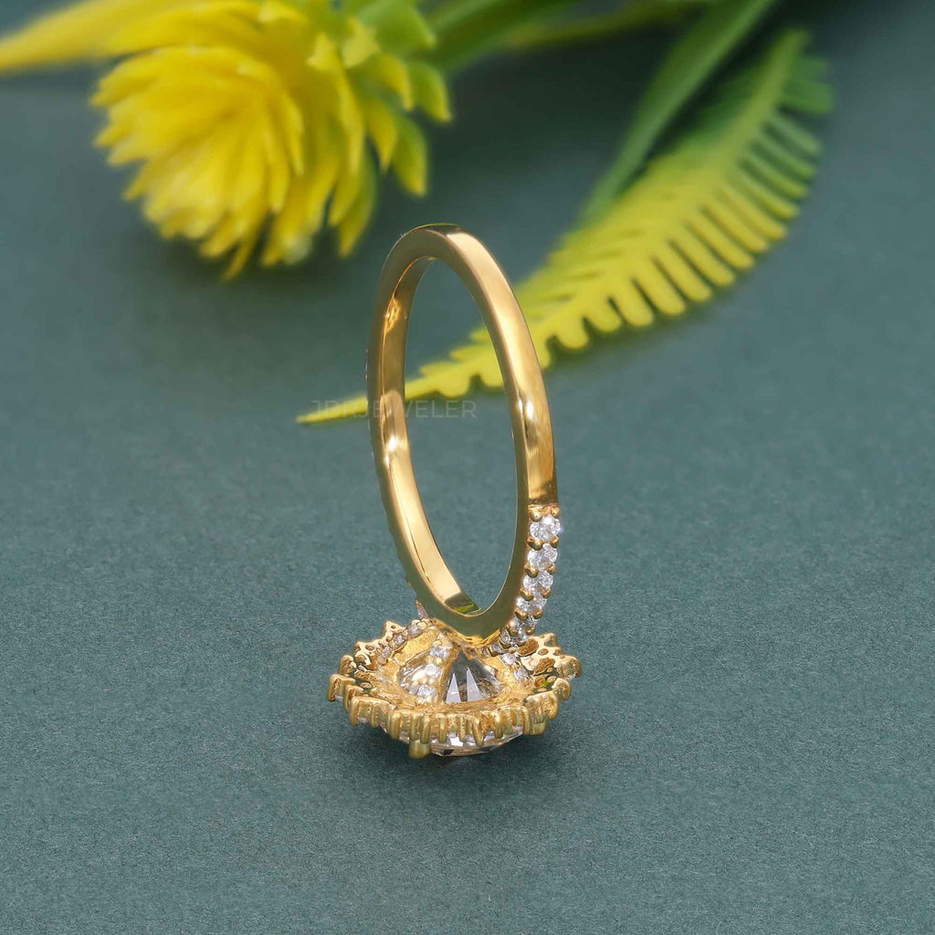 Sunburst Round Cut Moissanite Diamond Halo Engagement Ring - JBR Jeweler