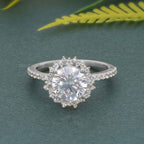 Sunburst Round Cut Moissanite Diamond Halo Engagement Ring - JBR Jeweler