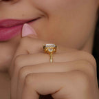 Three Stone Emerald  Moissanite Diamond Engagement Ring With Side Trapezoid - JBR Jeweler