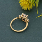 Three Stone Emerald  Lab Diamond Engagement Ring With Side Trapezoid - JBR Jeweler