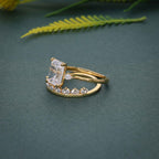 Three Stone Moissanite Diamond Emerald Cut Bridal Wedding Ring With Matching Band - JBR Jeweler
