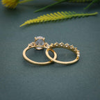 Three Stone Moissanite Diamond Oval Cut Bridal Ring Set With Wedding Band - JBR Jeweler
