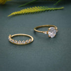 Three Stone Moissanite Diamond Oval Cut Bridal Ring Set With Wedding Band - JBR Jeweler