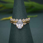 Three Stone Moissanite Diamond Oval Cut Bridal Ring Set With Wedding Band - JBR Jeweler