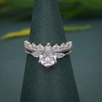 Three Stone Moissanite Diamond Pear Cut Bridal Ring Set - JBR Jeweler