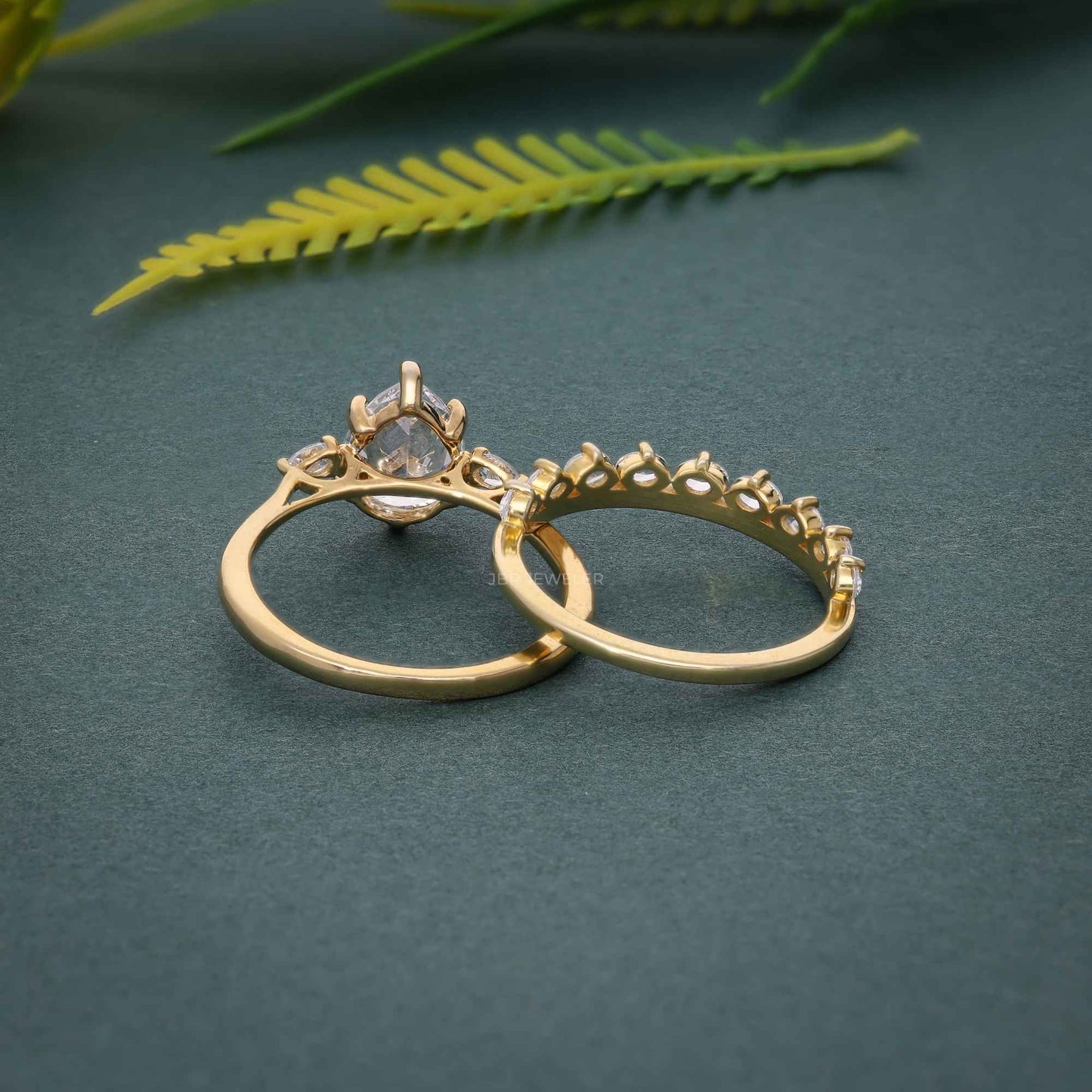 Three Stone Lab Grown Diamond Pear Cut Bridal Ring Set