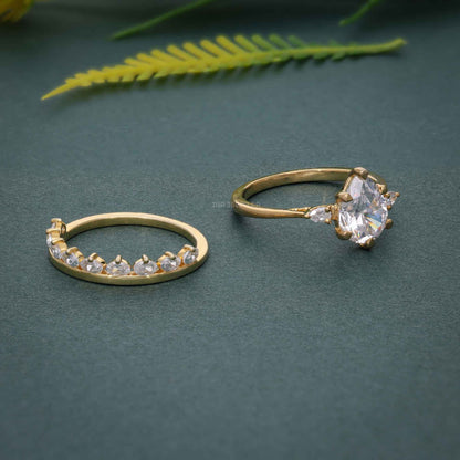 Three Stone Lab Grown Diamond Pear Cut Bridal Ring Set