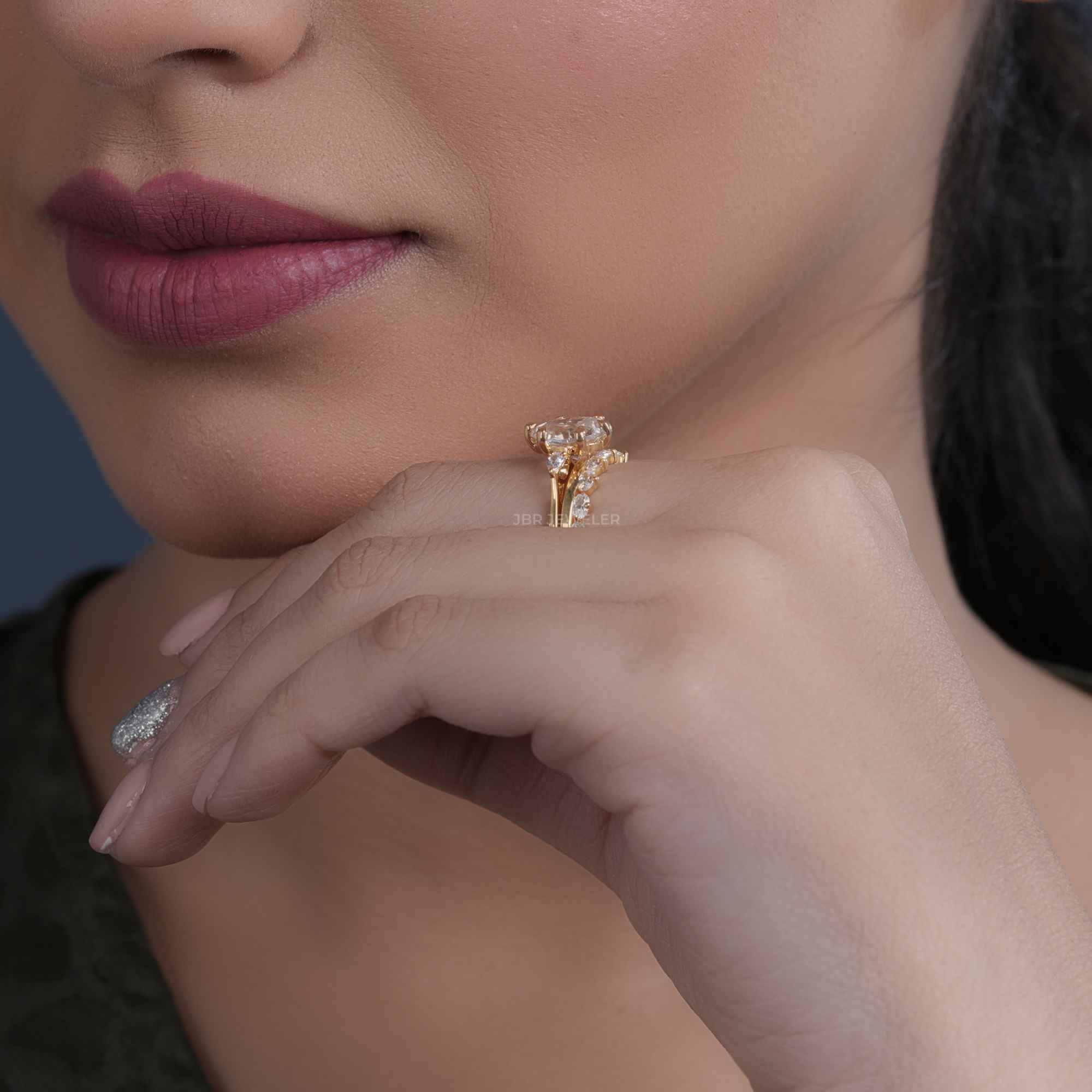 Three Stone Lab Grown Diamond Pear Cut Bridal Ring Set - JBR Jeweler