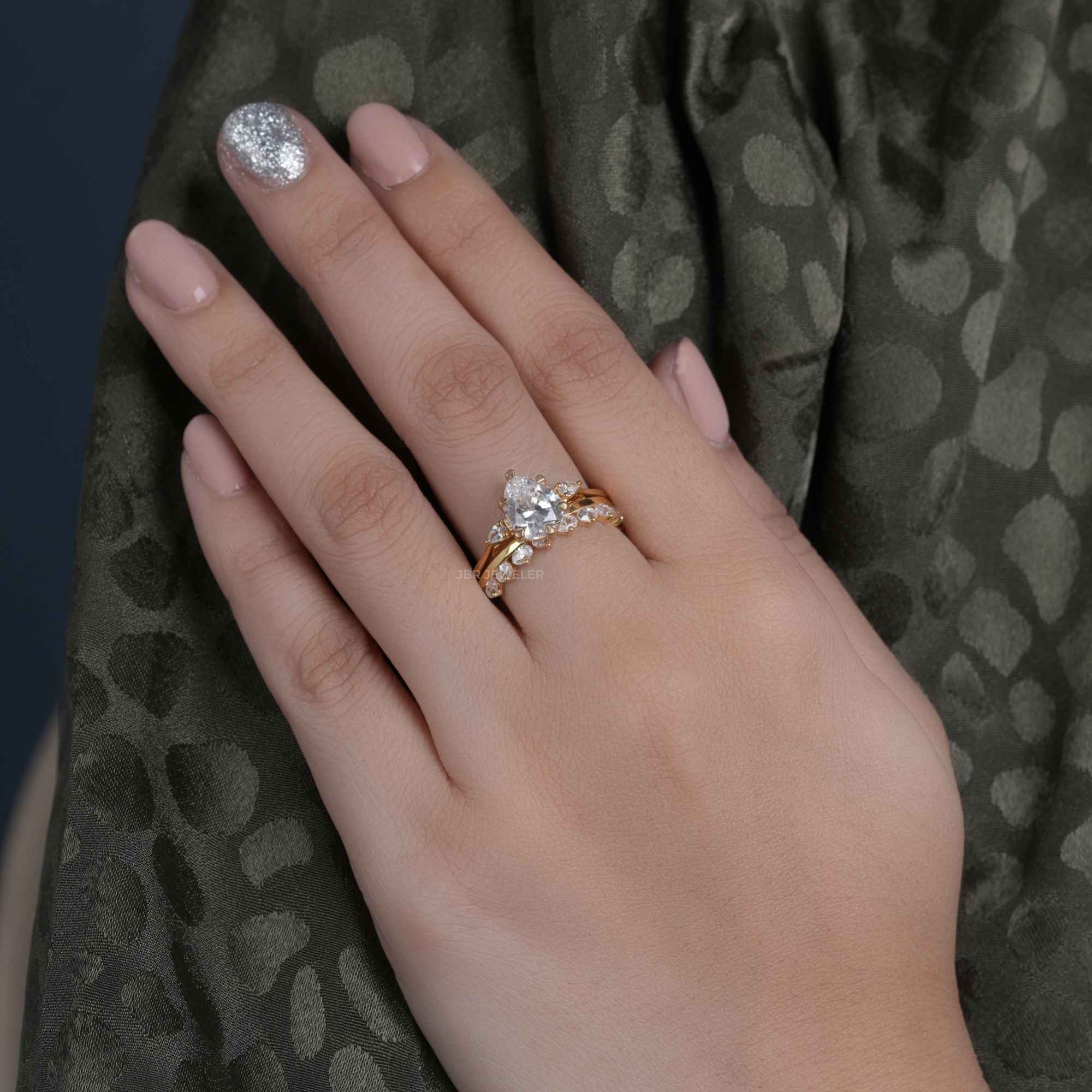 Three Stone Lab Grown Diamond Pear Cut Bridal Ring Set - JBR Jeweler