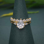 Three Stone Moissanite Diamond Pear Cut Bridal Ring Set - JBR Jeweler