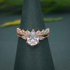 Three Stone Moissanite Diamond Pear Cut Bridal Ring Set - JBR Jeweler
