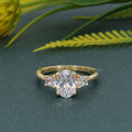 Three Stone Oval Cut Lab Diamond Engagement Ring With Side Trapezoid - JBR Jeweler