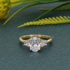 Three Stone Oval Cut Moissanite Diamond Engagement Ring With Side Trapezoid - JBR Jeweler