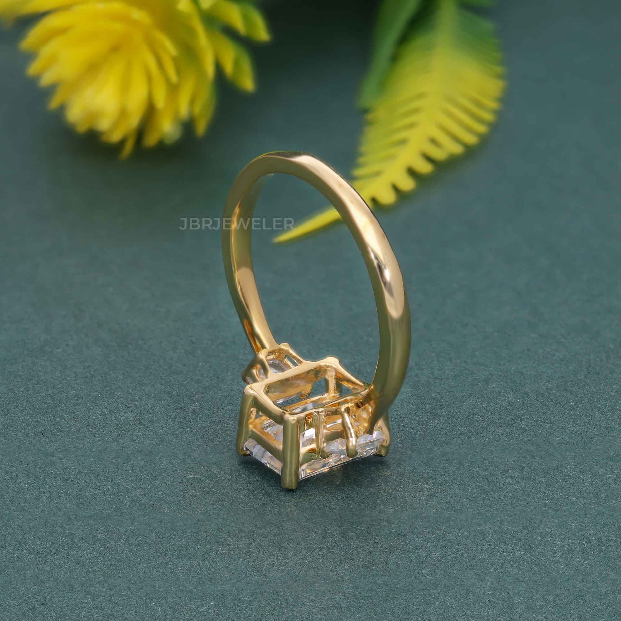 Three Stone Radiant Lab Diamond Engagement Ring With Side Trapezoid - JBR Jeweler