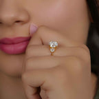 Three Stone Round Moissanite Diamond Engagement Ring With Side Trapezoid - JBR Jeweler