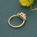 Three Stone Round Moissanite Diamond Engagement Ring With Side Trapezoid - JBR Jeweler