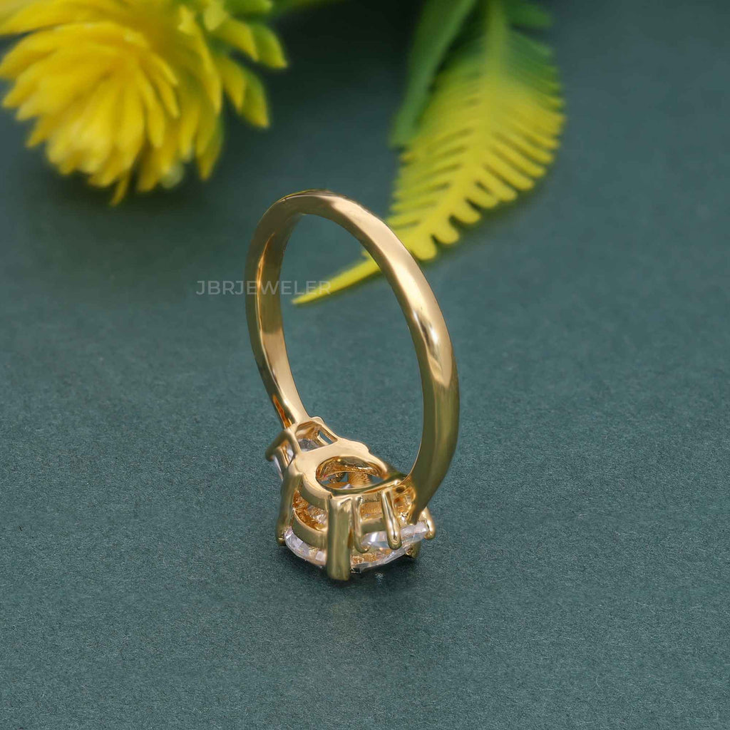 Three Stone Round Moissanite Diamond Engagement Ring With Side Trapezoid - JBR Jeweler