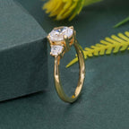 Three Stone Round Moissanite Diamond Engagement Ring With Side Trapezoid - JBR Jeweler