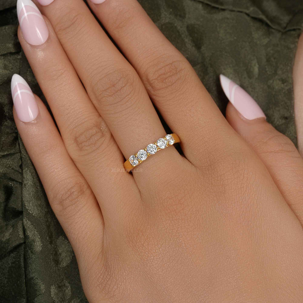 Trellis Five Stone Round Moissanite Diamond Wedding Ring - JBR Jeweler