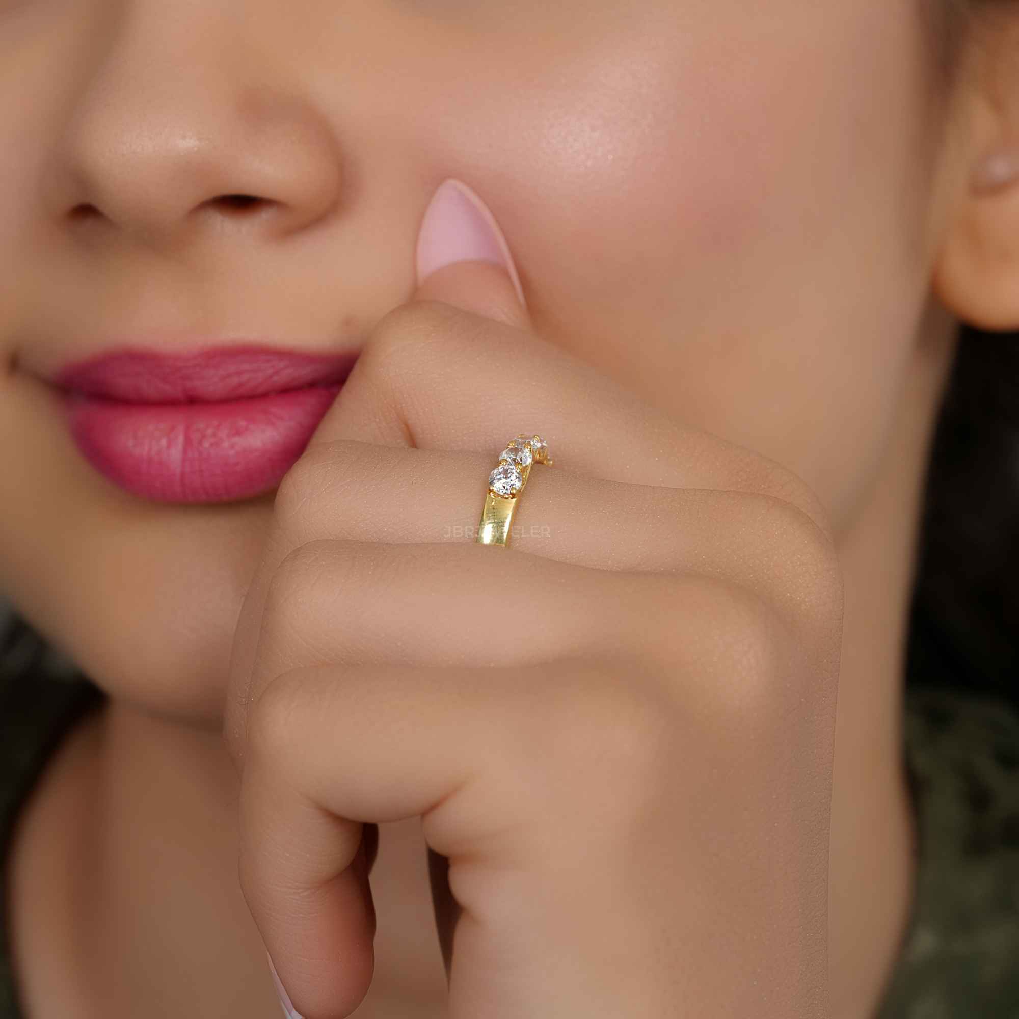 Trellis Five Stone Round Moissanite Diamond Wedding Ring - JBR Jeweler