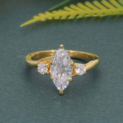 Trellis Three Stone Marquise Moissanite Diamond Ring