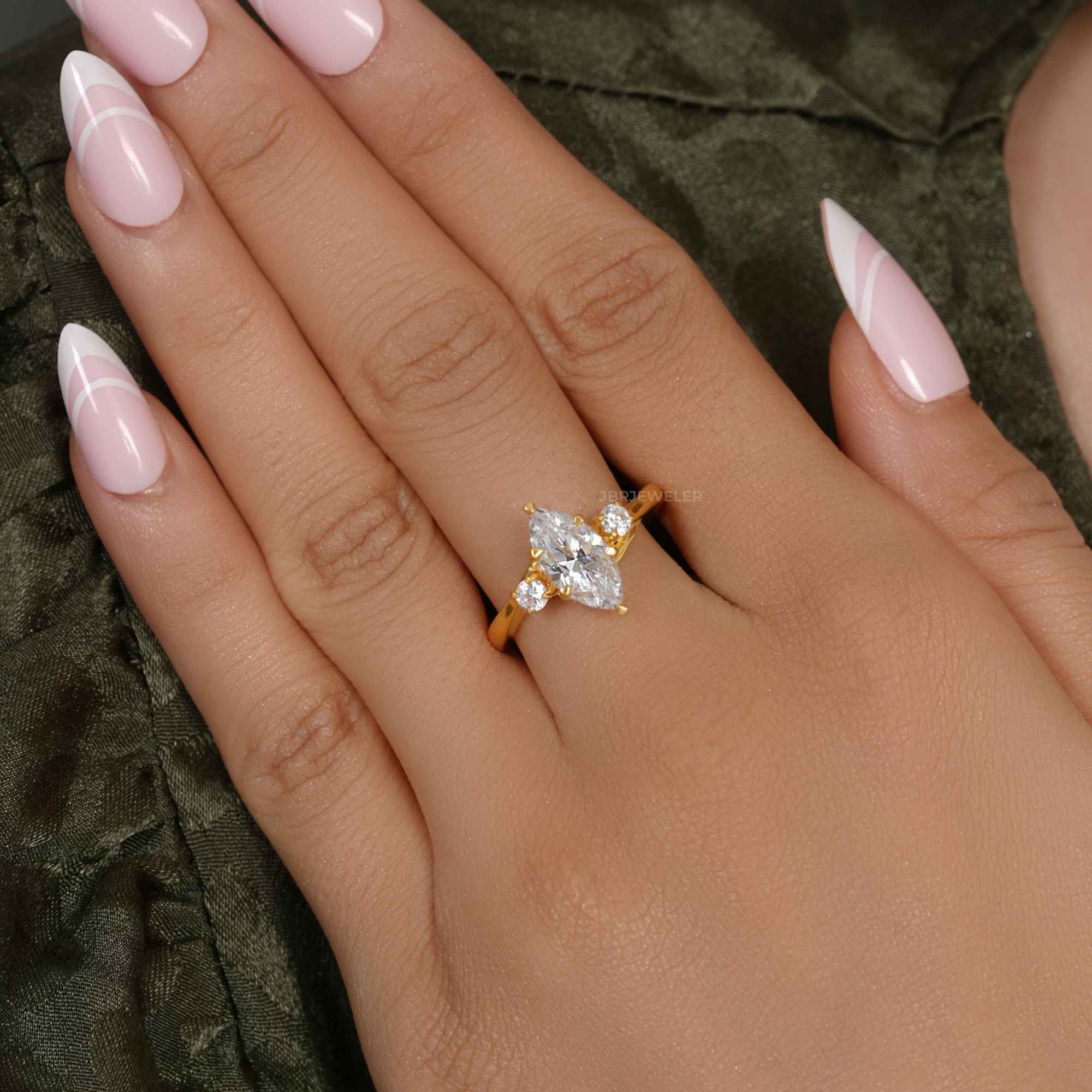 Trellis Three Stone Marquise Moissanite Diamond Ring - JBR Jeweler