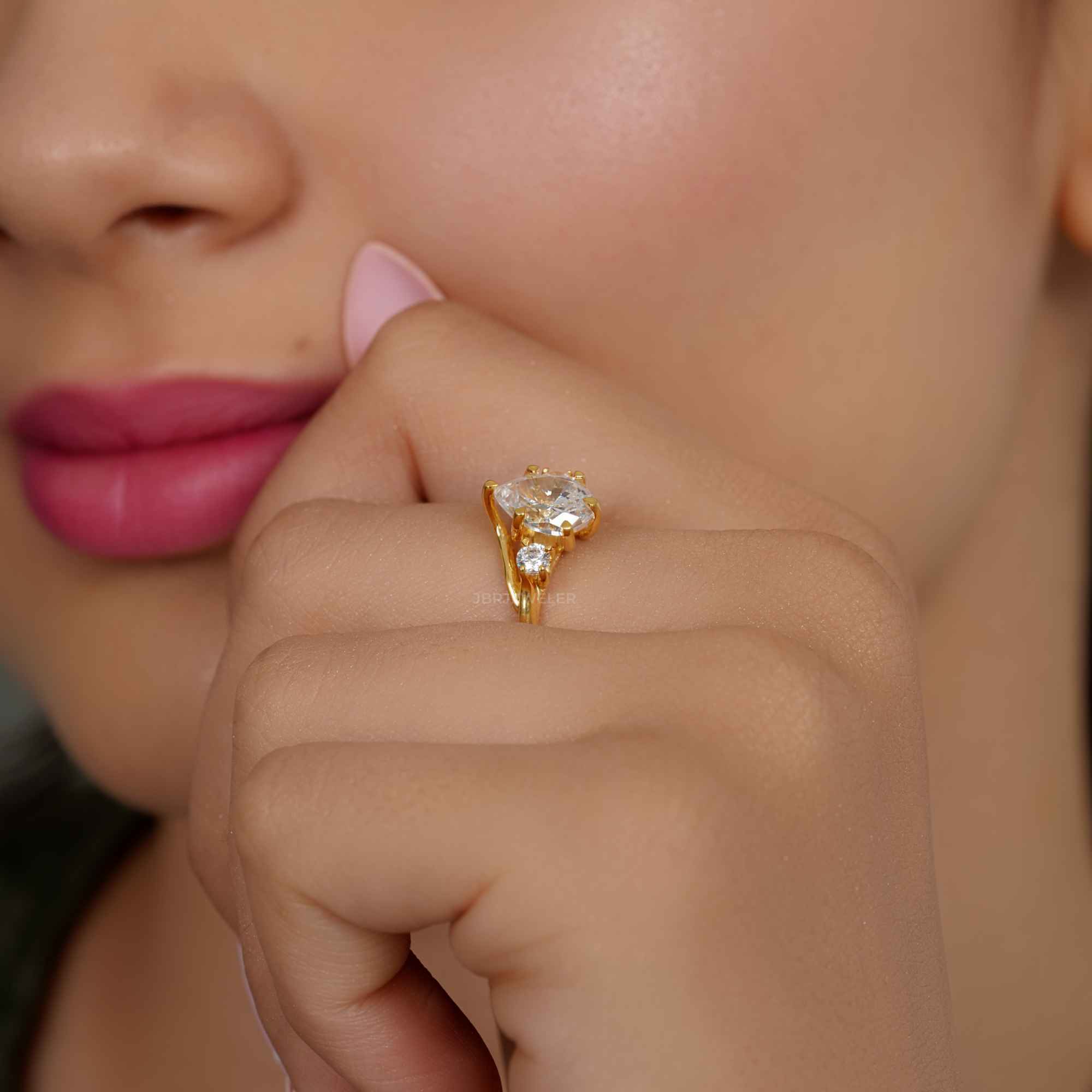 Trellis Three Stone Pear Cut CVD Diamond Ring - JBR Jeweler