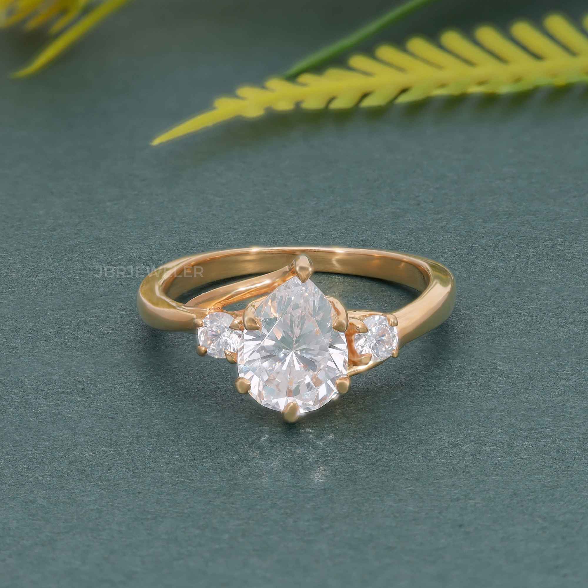 Trellis Three Stone Pear Cut CVD Diamond Ring - JBR Jeweler