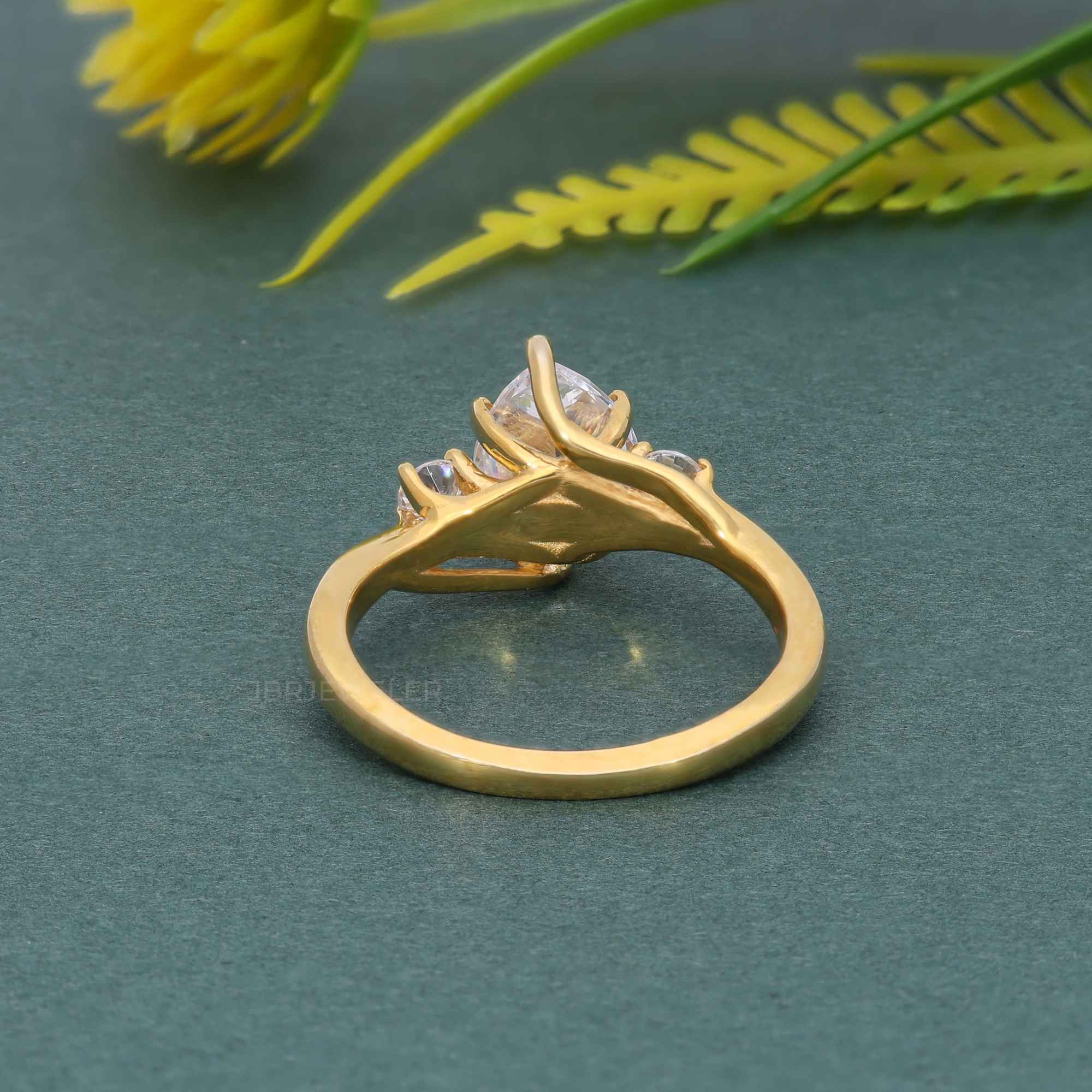 Trellis Three Stone Pear Cut CVD Diamond Ring - JBR Jeweler
