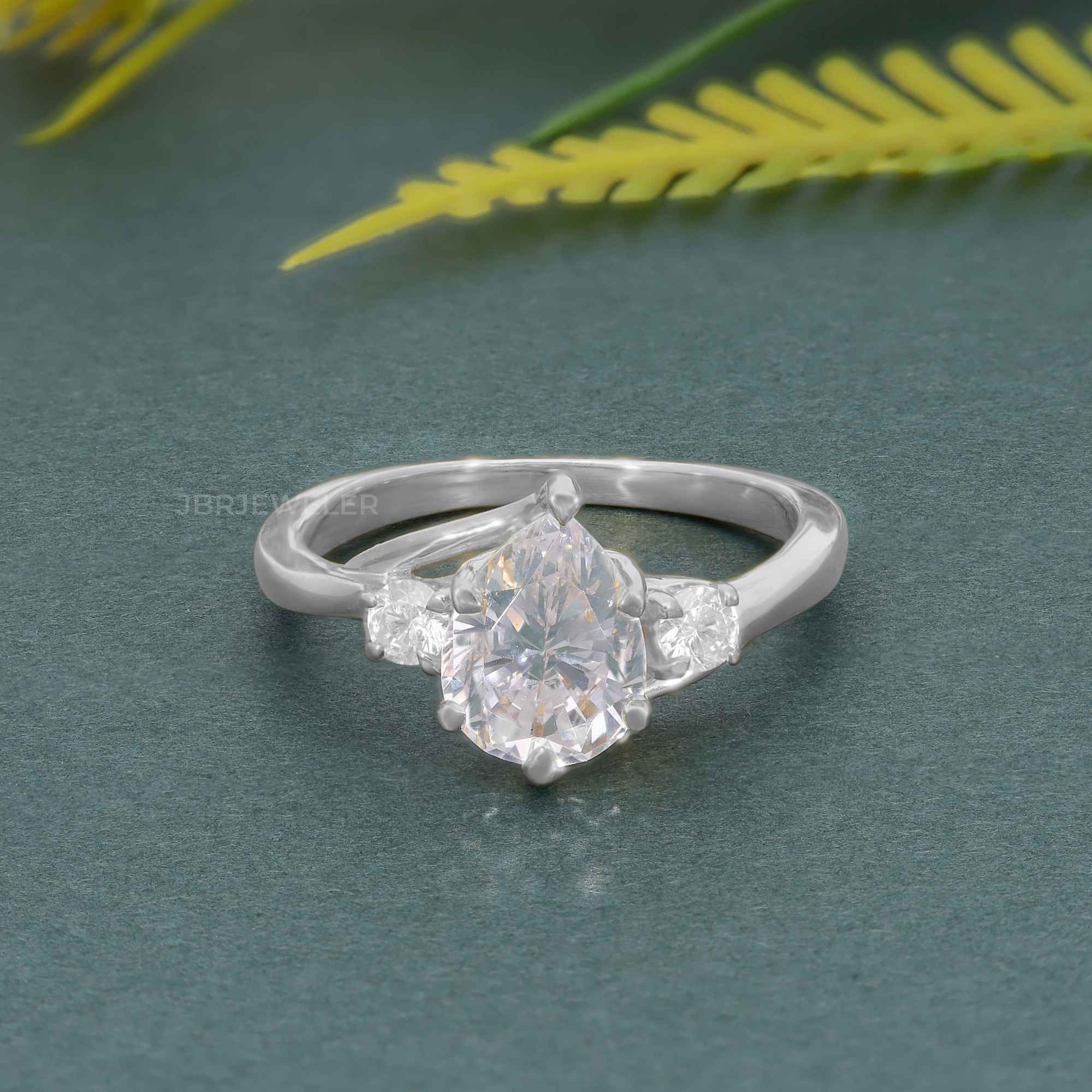 Trellis Three Stone Pear Cut CVD Diamond Ring - JBR Jeweler