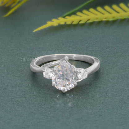 Trellis Three Stone Pear Cut Moissanite Diamond Ring