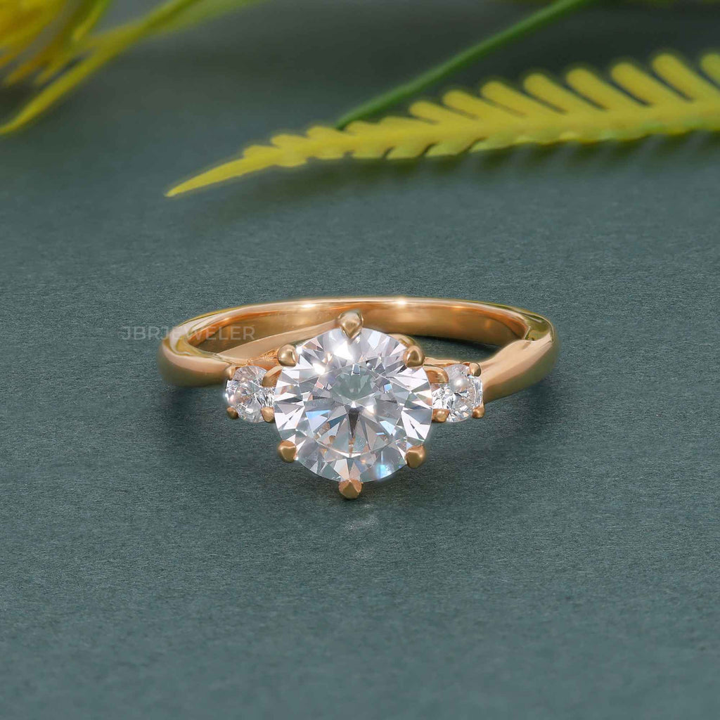 Trellis Three Stone Round Moissanite Diamond Ring - JBR Jeweler