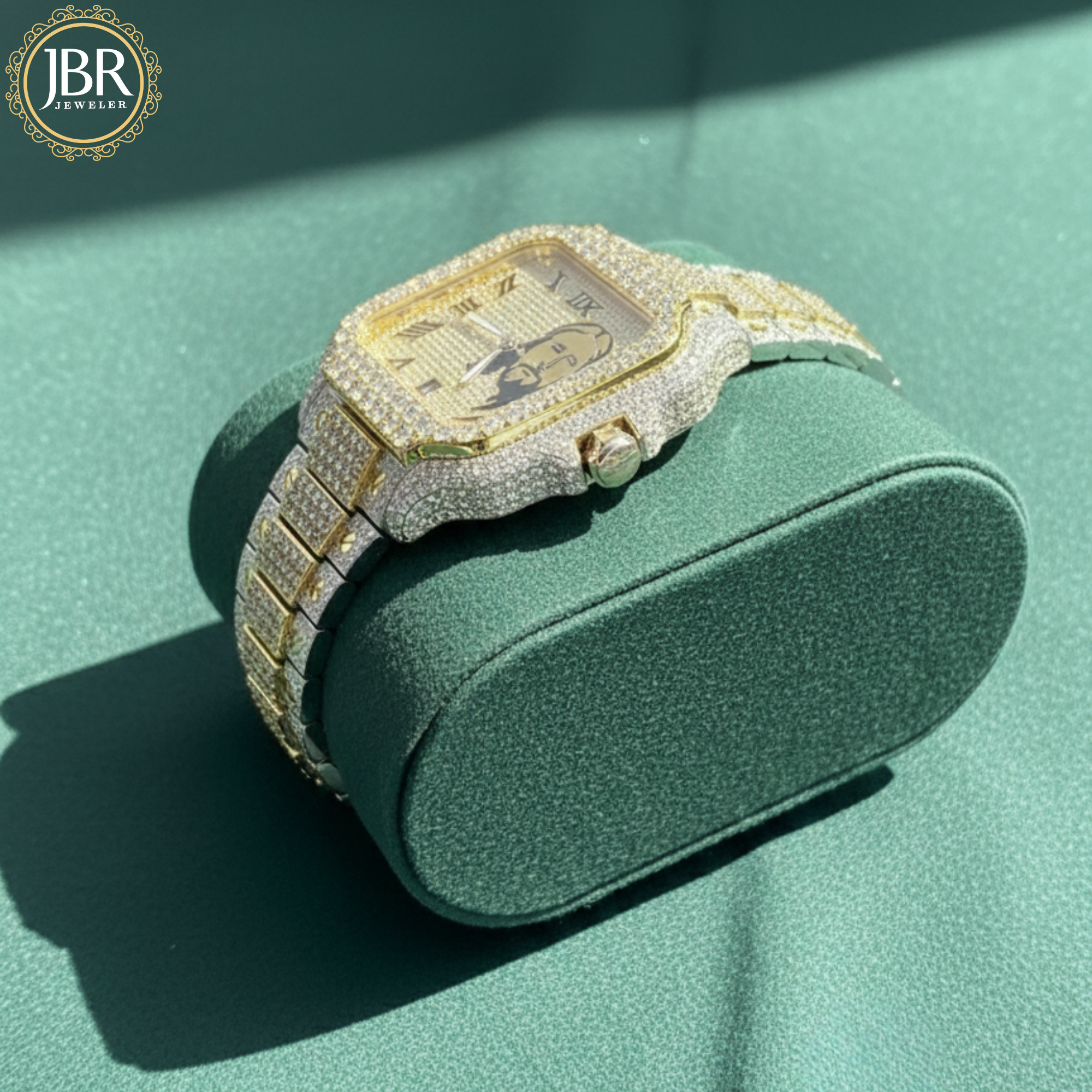 Trendy Jesus Face Fully Bust Down Moissanite Two Tone Wrist Watch