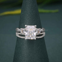 Twisted 3 Stone Radiant Lab Diamond Bridal Ring Sets