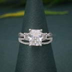 Twisted 3 Stone Radiant Moissanite Diamond Bridal Ring Sets - JBR Jeweler