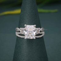 Twisted 3 Stone Radiant Moissanite Diamond Bridal Ring Sets