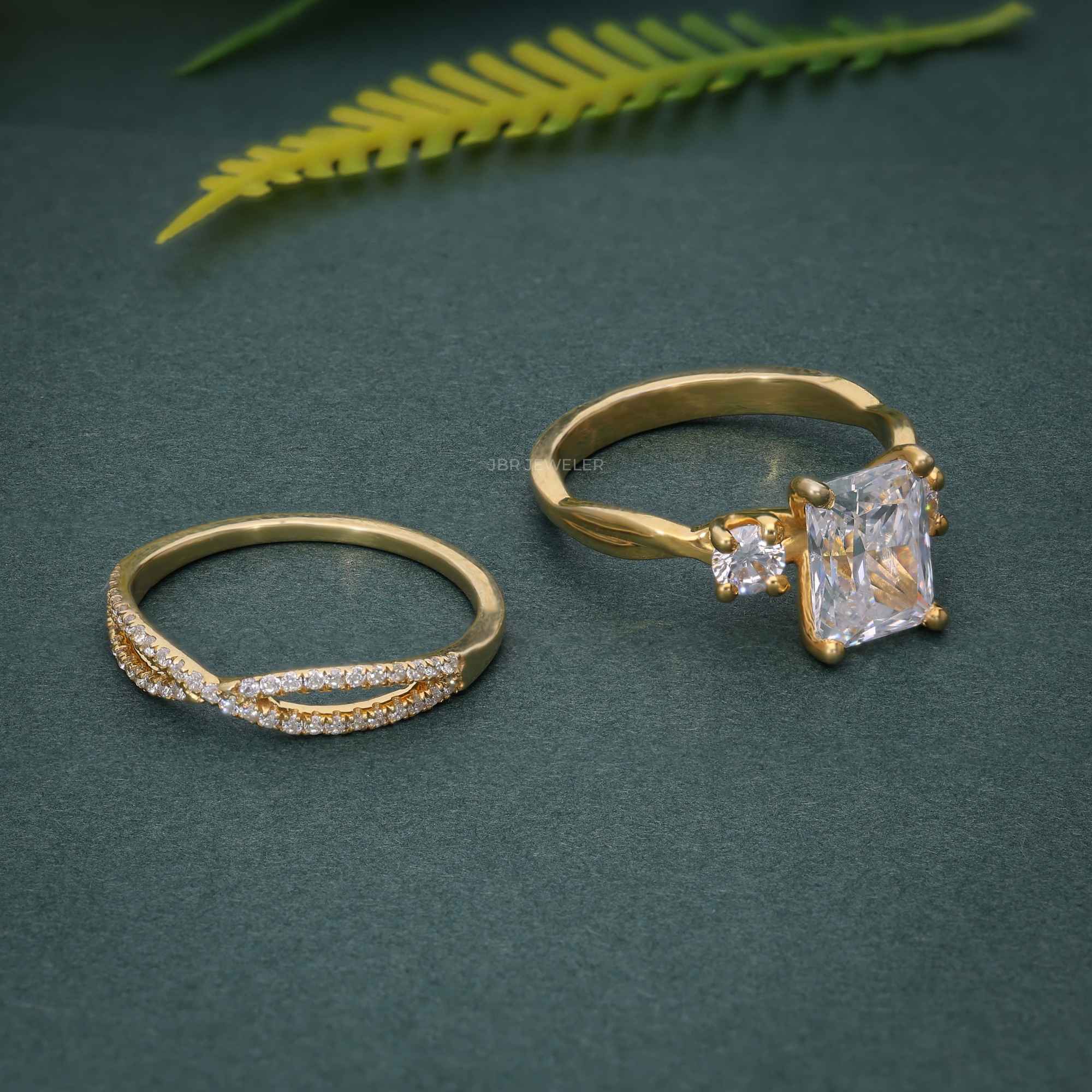 Twisted 3 Stone Radiant Lab Diamond Bridal Ring Sets - JBR Jeweler