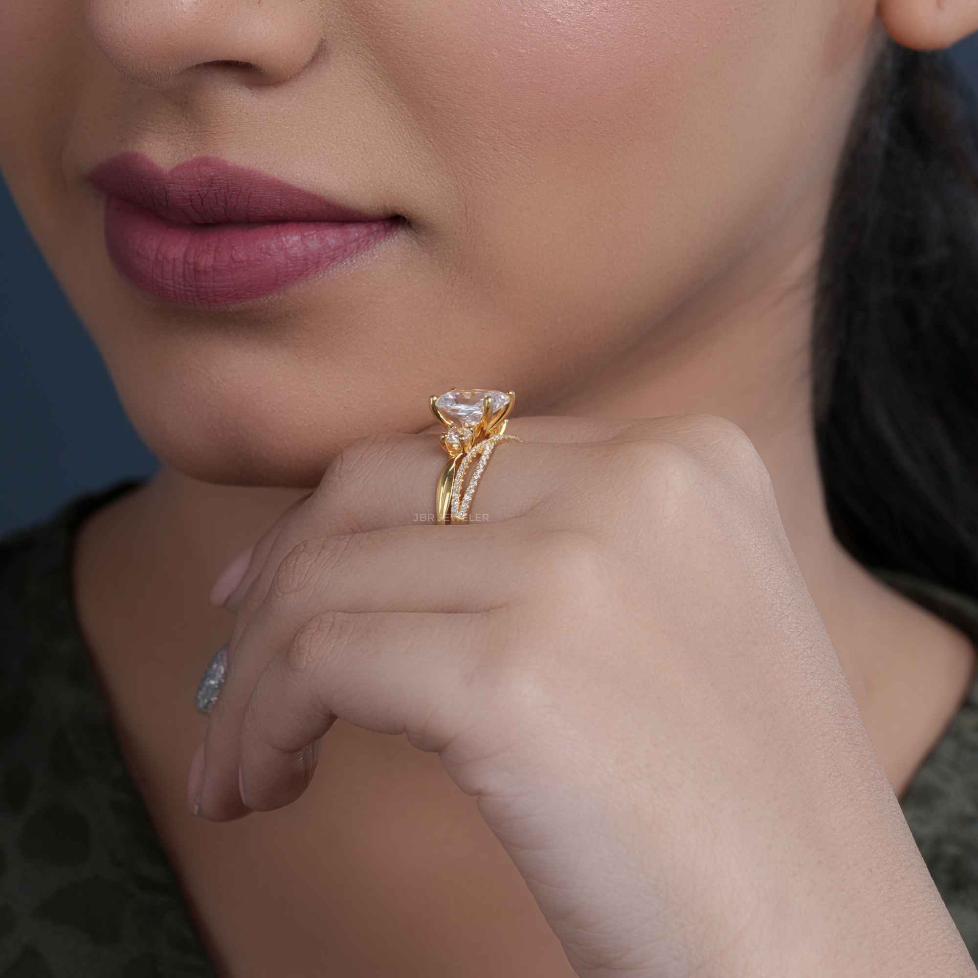 Twisted 3 Stone Radiant Moissanite Diamond Bridal Ring Sets - JBR Jeweler