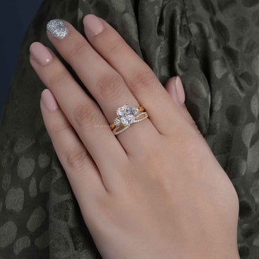 Twisted 3 Stone Radiant Moissanite Diamond Bridal Ring Sets