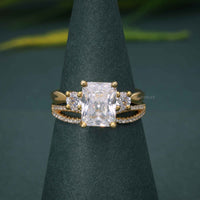 Twisted 3 Stone Radiant Moissanite Diamond Bridal Ring Sets